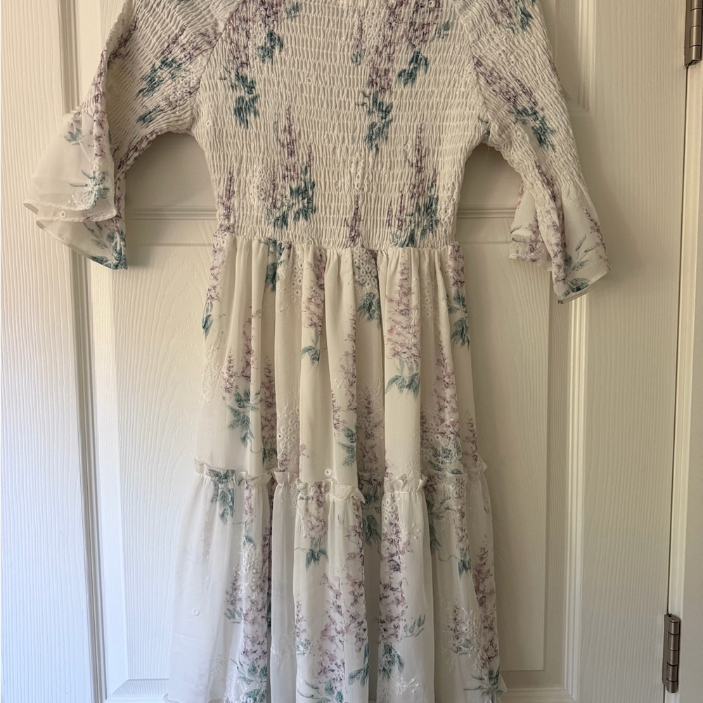 JessaKae White Dress with Lavender and Mint Floral Print